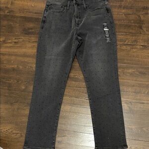 J. Crew Women’s Black Slim Straight Jeans with Subtle Dot Pattern